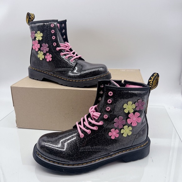 Dr. Martens 1460 GLITTER FLOWER APPLIQUE LACE UP BOOTS Big Girl Youth EU 36 US 4